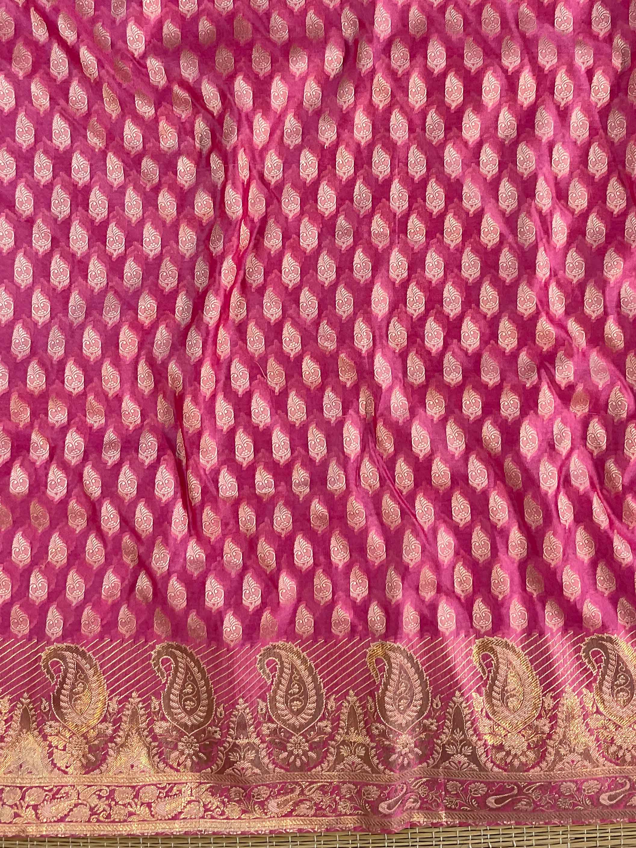 Banarasee Salwar Kameez Cotton Silk Resham & Zari Buti Woven Fabric-Pink