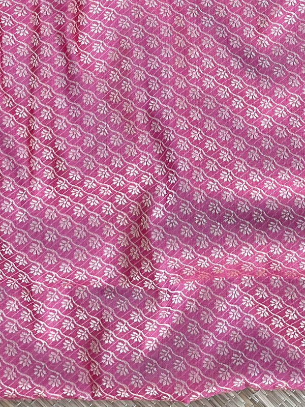 Banarasee Salwar Kameez Cotton Silk Resham & Zari Buti Woven Fabric-Pink