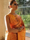 Banarasee Handwoven Semi Silk Saree With Zari Jaal Design-Yellow