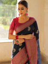 Banarasee Cotton Silk Mix Saree With Zari Paisley Buta-Blue