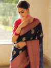 Banarasee Cotton Silk Mix Saree With Zari Paisley Buta-Blue & Pink