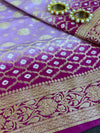 Banarasee Handwoven Semi Silk Bandhej Saree With Broad Zari Floral Border-Pink & Magenta