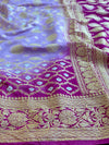 Banarasee Handwoven Semi Silk Bandhej Saree With Broad Zari Floral Border-Pink & Magenta