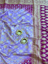 Banarasee Handwoven Semi Silk Bandhej Saree With Broad Zari Floral Border-Pink & Magenta