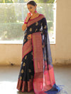 Banarasee Cotton Silk Mix Saree With Zari Paisley Buta-Blue & Pink