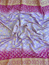 Banarasee Handwoven Semi Silk Bandhej Saree With Broad Zari Floral Border-Pink & Magenta