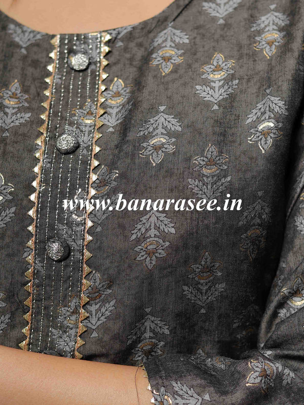 Banarasee Rayon Printed Kurta-Grey