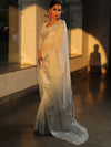 Banarasee Handwoven Semi-Chiffon Saree With Silver Zari Work- White