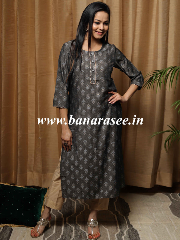 Banarasee Rayon Printed Kurta-Grey