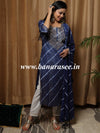 Banarasee Cotton Kurta Pants With Dupatta Suit Set-Blue & White