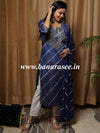 Banarasee Cotton Kurta Pants With Dupatta Suit Set-Blue & White