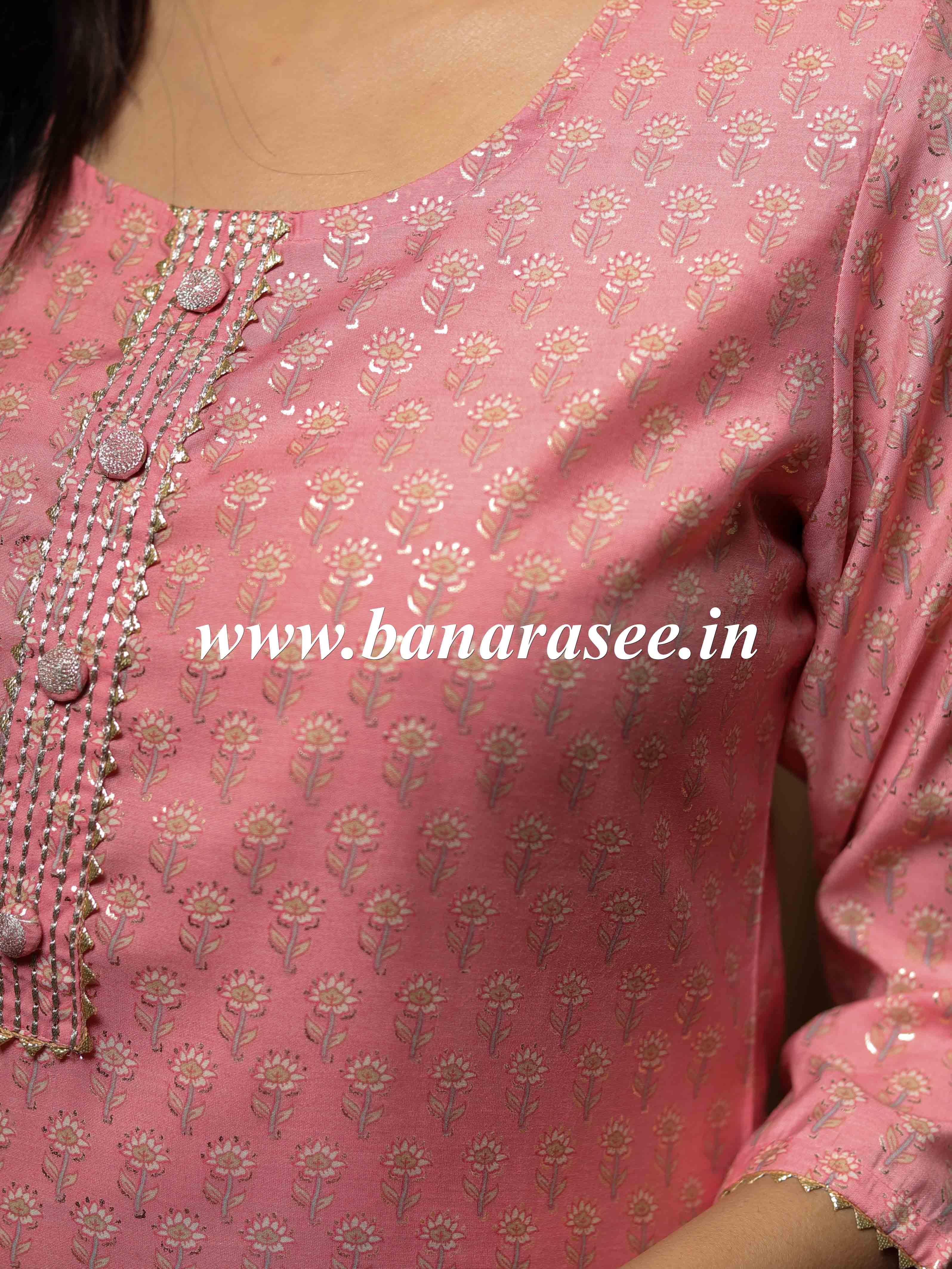 Banarasee Cotton Flex Printed Kurta-Pink