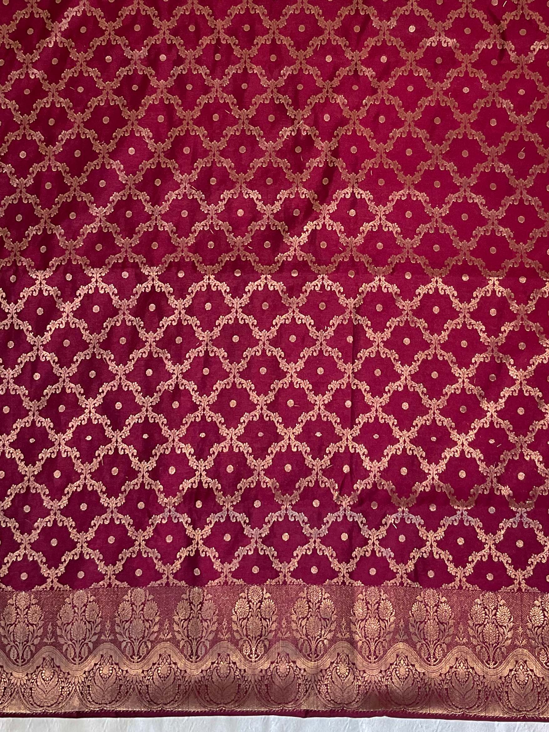 Banarasee Handwoven Semi-Silk Salwar Kameez Fabric With Zari Weaving Design-Light Blue & Maroon
