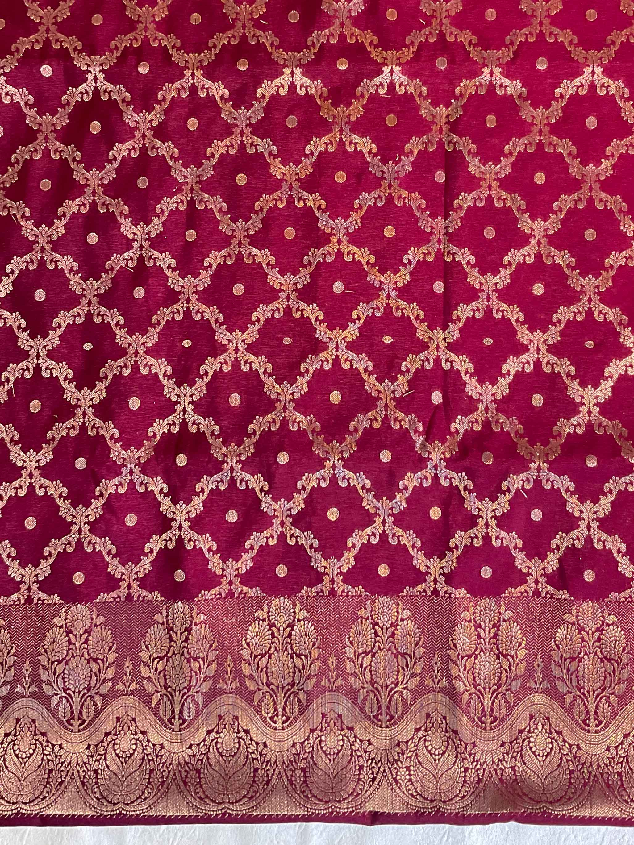Banarasee Handwoven Semi-Silk Salwar Kameez Fabric With Zari Weaving Design-Light Blue & Maroon