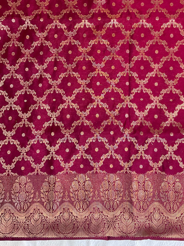 Banarasee Handwoven Semi-Silk Salwar Kameez Fabric With Zari Weaving Design-Light Blue & Maroon