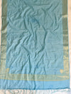 Banarasee Handwoven Semi-Silk Salwar Kameez Fabric With Zari Weaving Design-Light Blue & Maroon