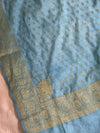 Banarasee Handwoven Semi-Silk Salwar Kameez Fabric With Zari Weaving Design-Light Blue & Maroon
