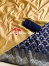 Banarasee Handwoven Semi-Silk Salwar Kameez Fabric With Zari Weaving Design-Blue & Beige