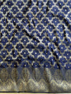 Banarasee Handwoven Semi-Silk Salwar Kameez Fabric With Zari Weaving Design-Blue & Beige