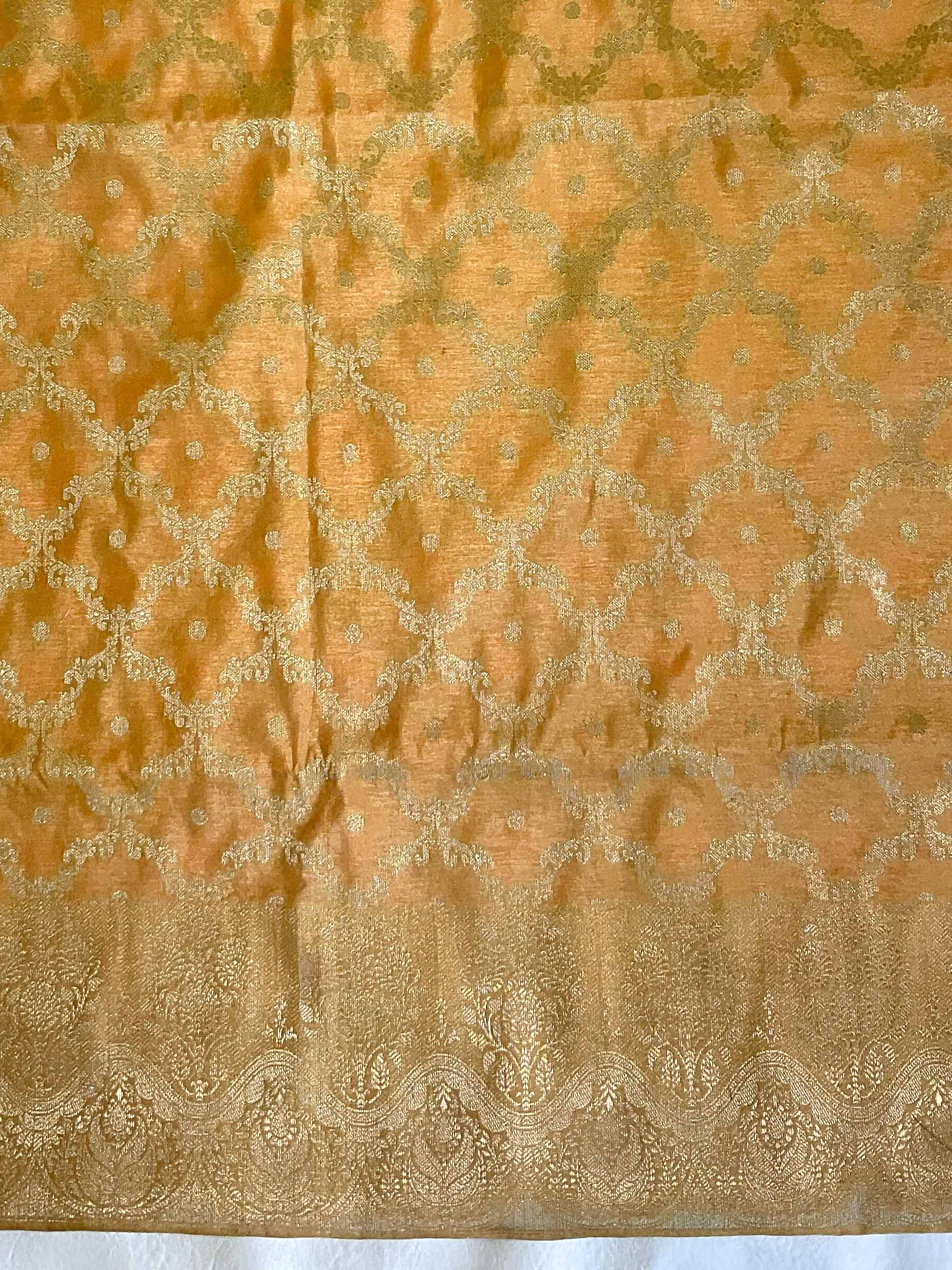 Banarasee Handwoven Semi-Silk Salwar Kameez Fabric With Zari Weaving Design-Yellow & Blue