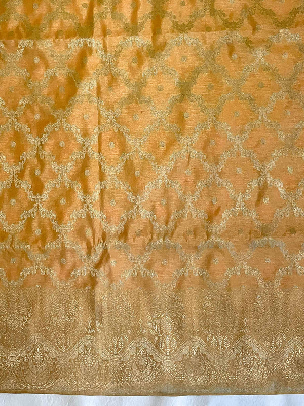 Banarasee Handwoven Semi-Silk Salwar Kameez Fabric With Zari Weaving Design-Yellow & Blue