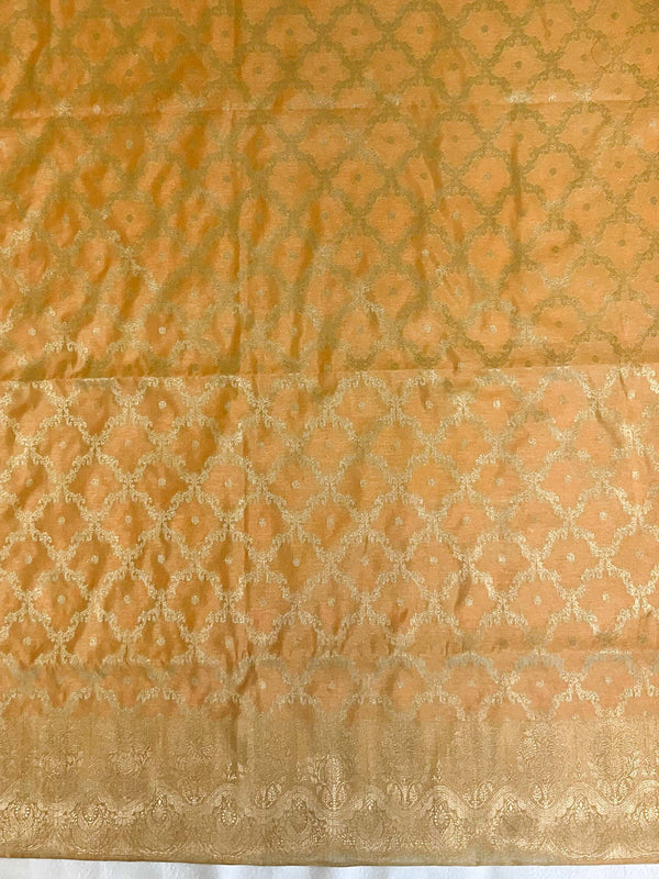 Banarasee Handwoven Semi-Silk Salwar Kameez Fabric With Zari Weaving Design-Yellow & Blue