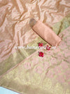 Banarasee Handwoven Semi-Silk Salwar Kameez Fabric With Zari Weaving Design-Peach