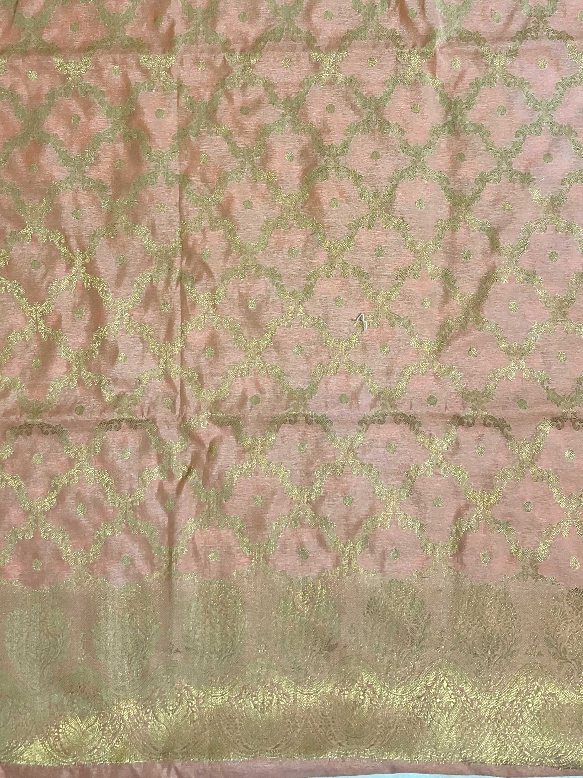 Banarasee Handwoven Semi-Silk Salwar Kameez Fabric With Zari Weaving Design-Peach
