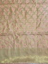 Banarasee Handwoven Semi-Silk Salwar Kameez Fabric With Zari Weaving Design-Peach