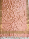 Banarasee Handwoven Semi-Silk Salwar Kameez Fabric With Zari Weaving Design-Peach