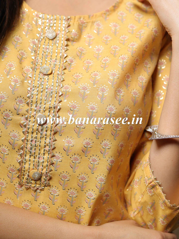 Banarasee Cotton Flex Printed Kurta-Yellow