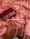 Banarasee Chiffon Blend Saree With Buti Work Zari Border & Brocade Blouse-Rose Pink & Red