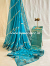 Banarasee Chiffon Blend Saree With Leheriya Work Zari Border & Brocade Blouse-Turquoise Blue