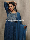 Banarasee Rayon Kurta Pants With Chiffon Dupatta Suit Set-Dark Teal Blue