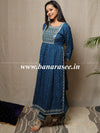 Banarasee Rayon Kurta Pants With Chiffon Dupatta Suit Set-Dark Teal Blue