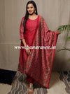 Banarasee Chanderi Kurta Pants With Dupatta Suit Set-Red