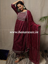 Banarasee Rayon Kurta Pants With Chiffon Dupatta Suit Set-Magenta