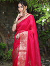 Banarasee Organza Mix Saree With Zari Border-Pink