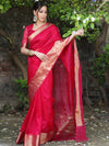 Banarasee Organza Mix Saree With Zari Border-Pink