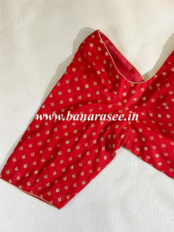 Banarasee Pure Silk Cotton Fabric Blouse-Red