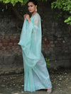 Banarasee Handwoven Organza Silk Floral Embroidered Saree-Sea Green