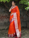 Banarasee Organza Mix Saree With Contrast Zari Border Design-Orange & Pink