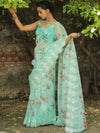 Banarasee Organza Silk Embroidered Saree With Digital Floral Print-Green