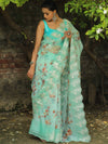 Banarasee Organza Silk Embroidered Saree With Digital Floral Print-Green