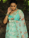 Banarasee Organza Silk Embroidered Saree With Digital Floral Print-Green