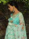 Banarasee Organza Silk Embroidered Saree With Digital Floral Print-Green
