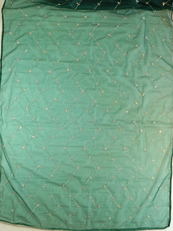 Banarasee Organza Silk Hand-work Saree-Bottle Green