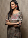 Banarasee Cotton Mix Printed Kurta With Pants-Grey