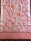 Banarasee Silver Zari Shibori Dyed Chanderi Salwar Kameez With Hand-Painted Dupatta-White & Peach