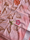 Banarasee Silver Zari Shibori Dyed Chanderi Salwar Kameez With Hand-Painted Dupatta-White & Peach